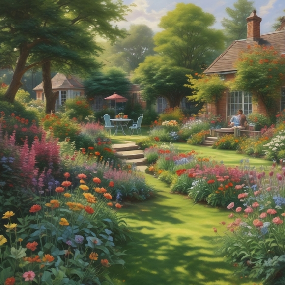 Vibrant Garden Landscape Art Print - Picture 1 of 1